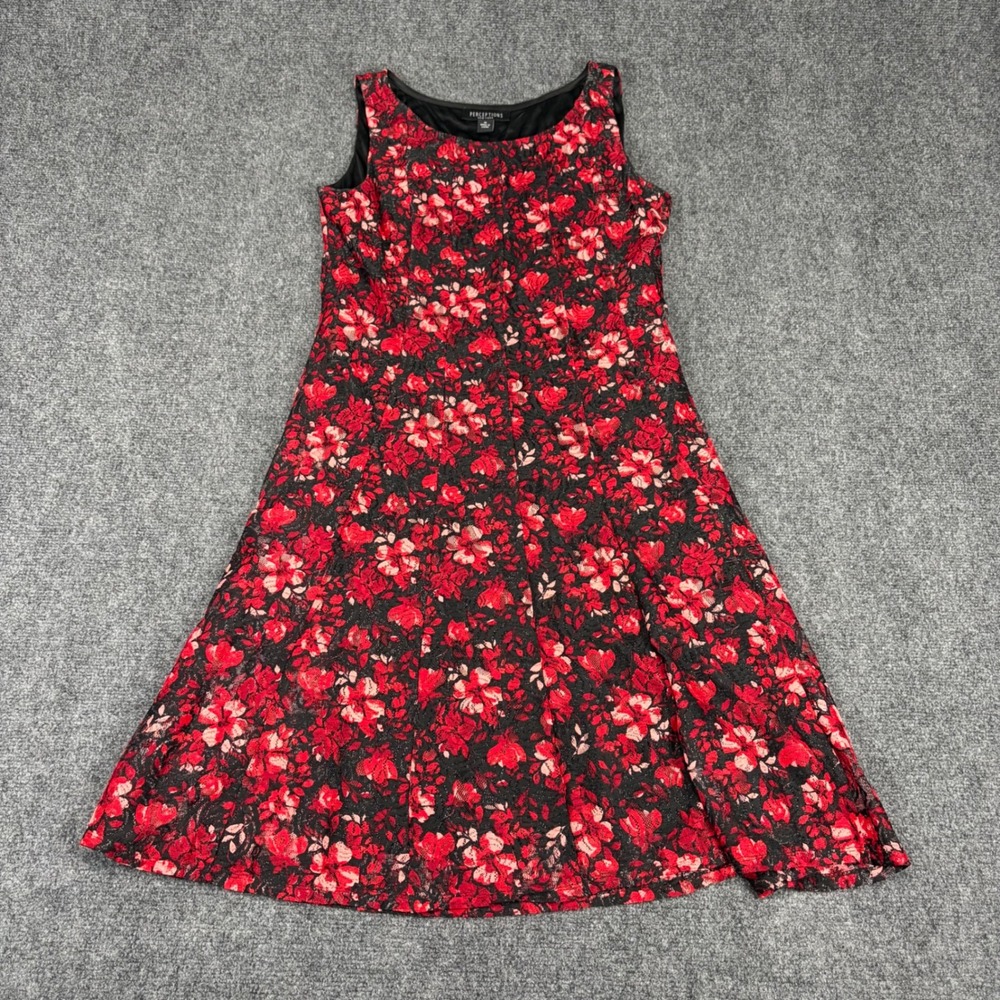 Perceptions Floral Lace Dress & Apt 9 Cardigan Set Red Black Metallic Sz M L